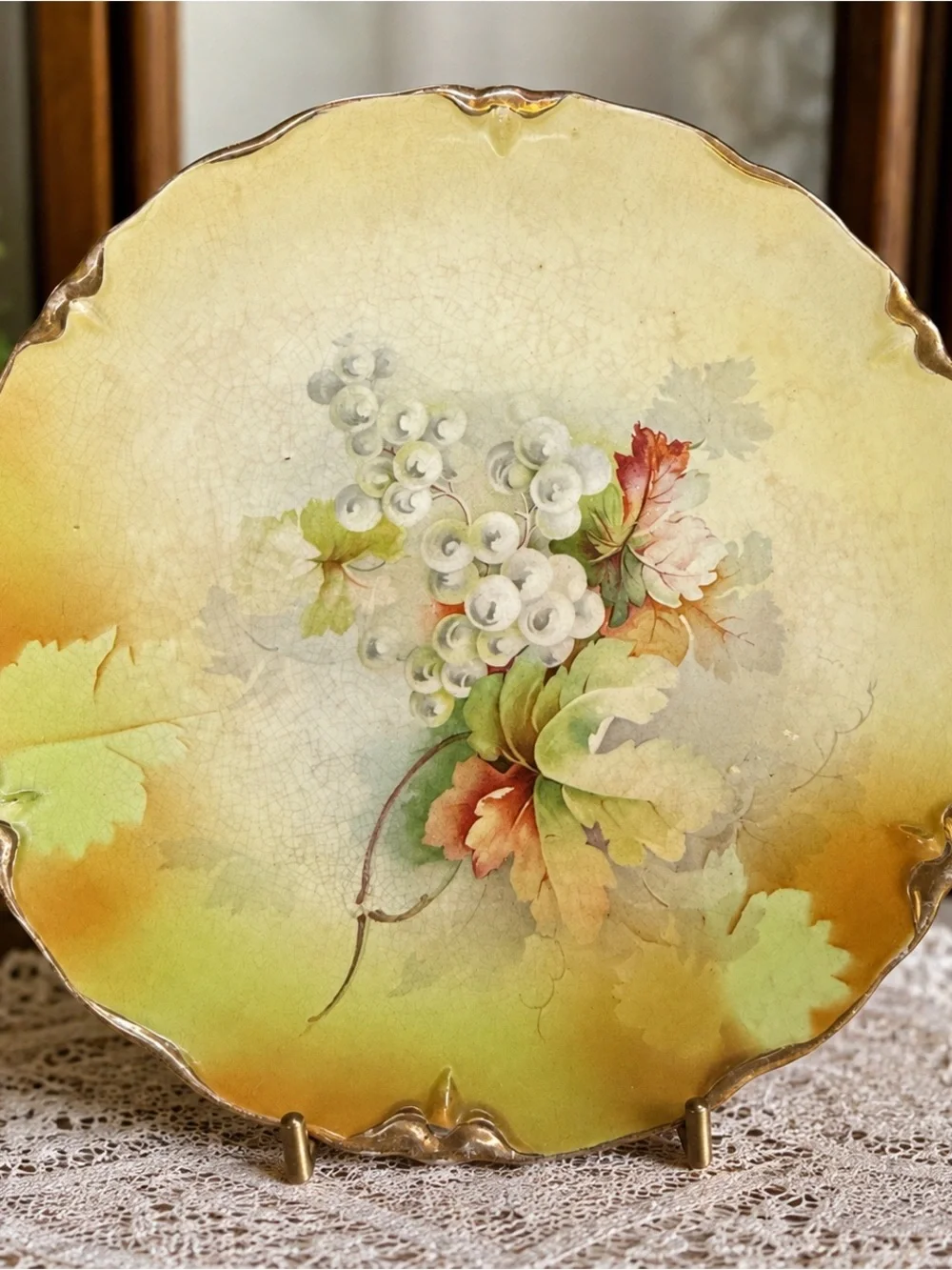 Antique Stinthal China 2094 Grape Plates Set of 6 Gold Trim Crooksville Ohio